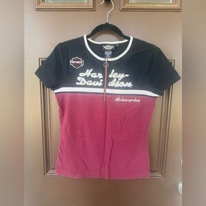 Harley Davidson Womens Vintage Y2K Logo Embroidered Quarter Zip T-Shirt